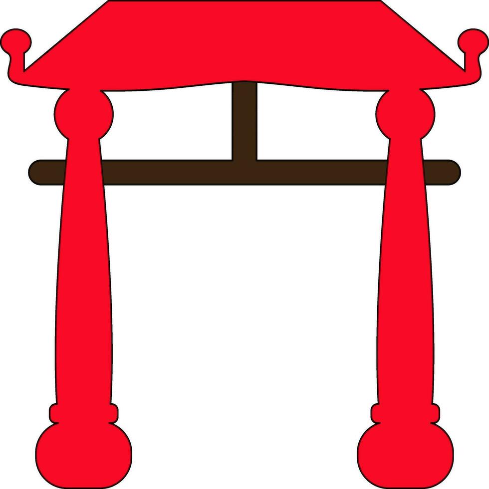 Red color with stroke of chinese gate icon in illustration. vector