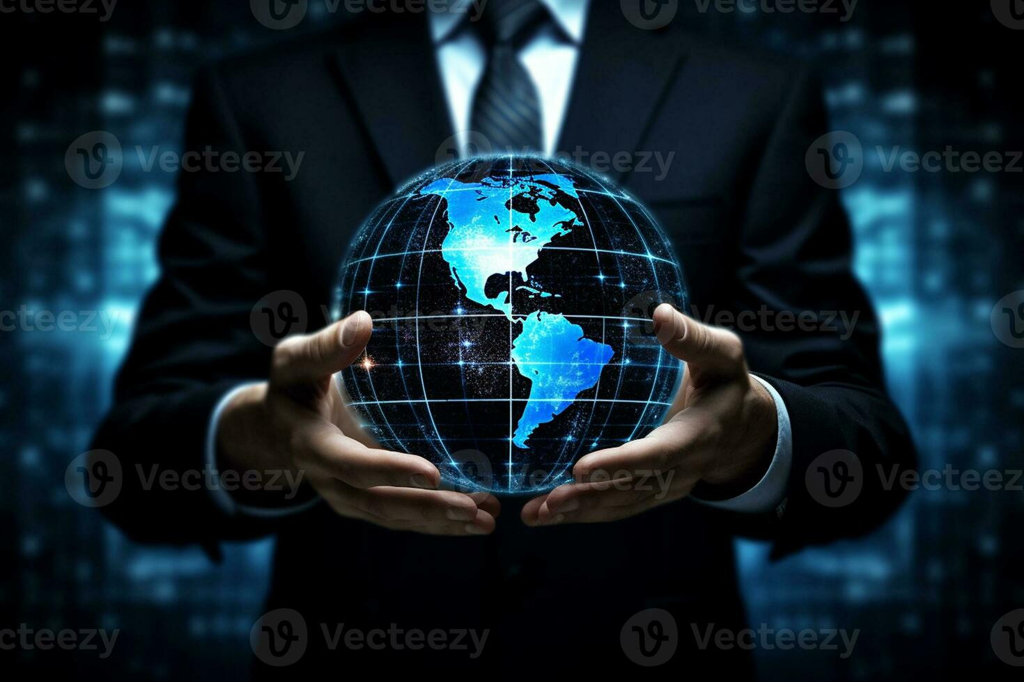 AI Generative a businessman holding a World globe photo