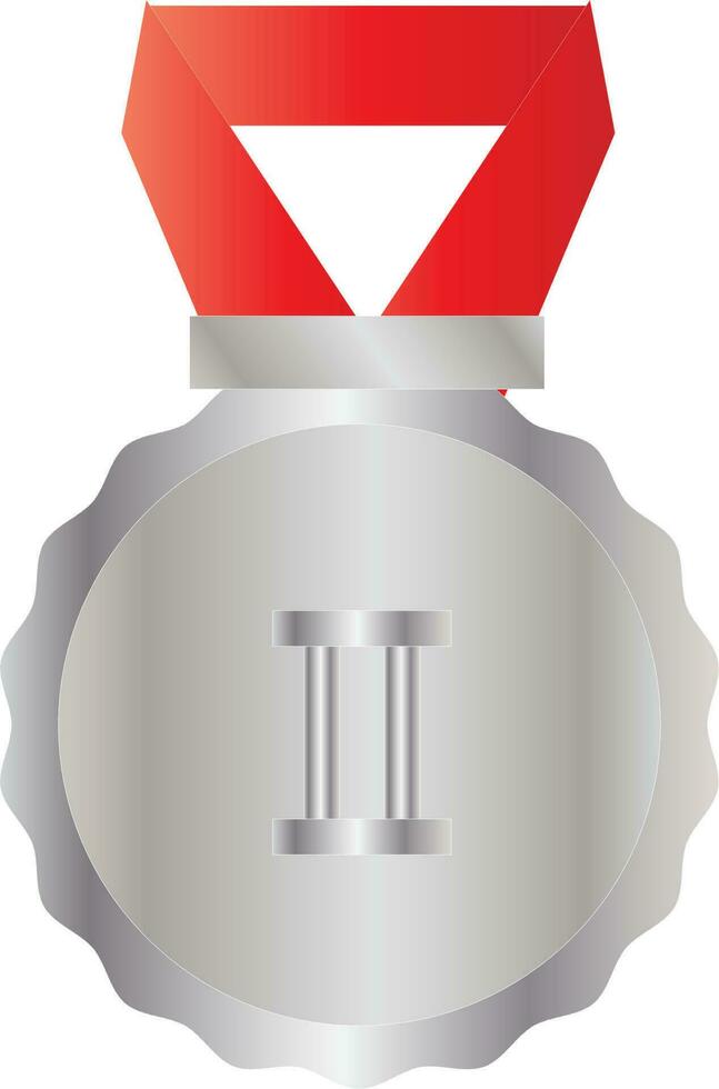 Flat Style Second Silver Medal With Red Ribbon Icon. vector