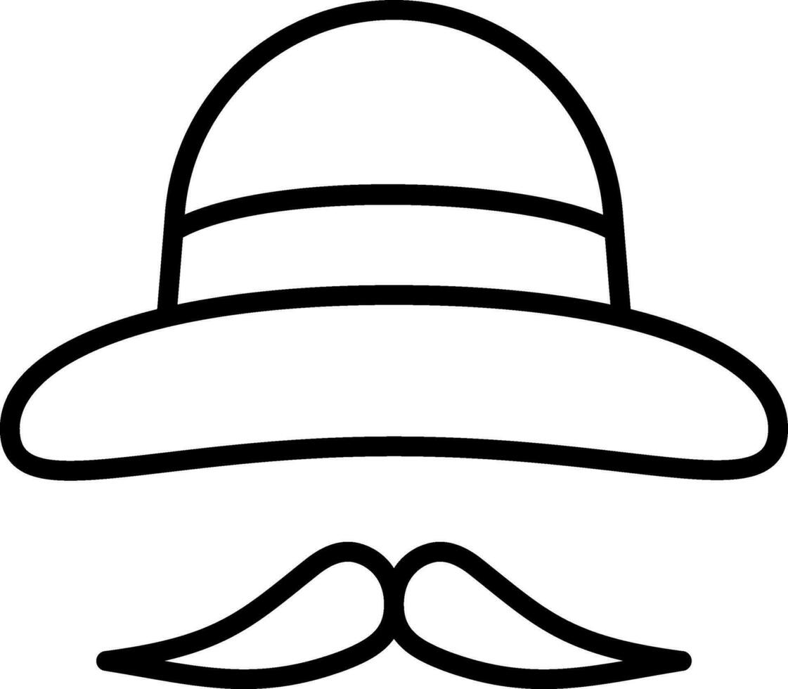 Bowler Hat with Mustache icon in black line art. vector