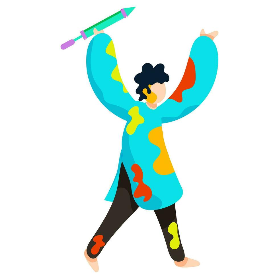 Cheerful Boy holding Water Gun Pichkari in Walking Pose. vector