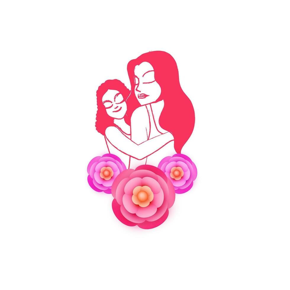 Character of daughter hugging her mother. vector
