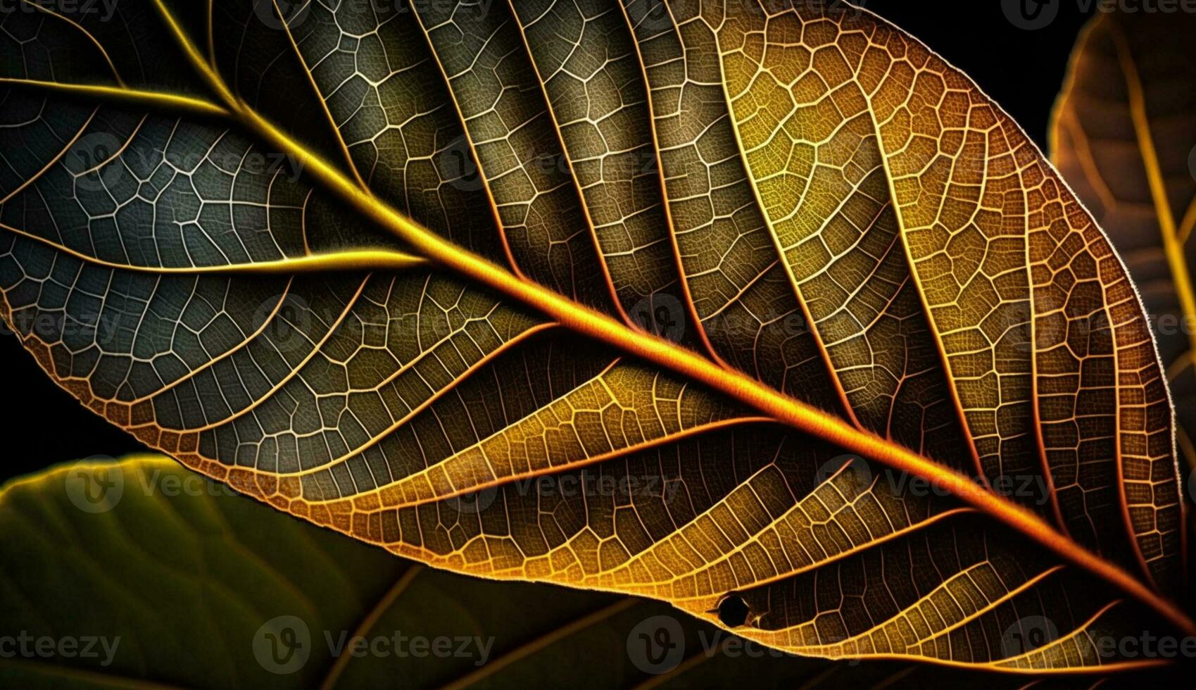 Autumn leaves offer a striped backlit backdrop generated by AI photo