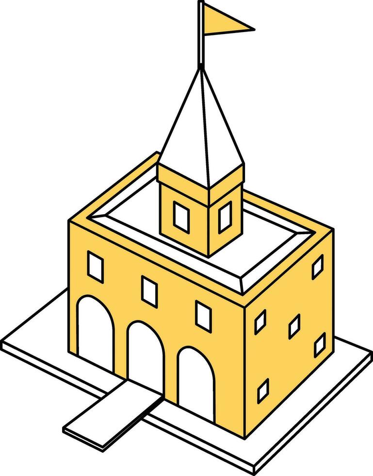 Castle Top Icon In Yellow And White Color. vector