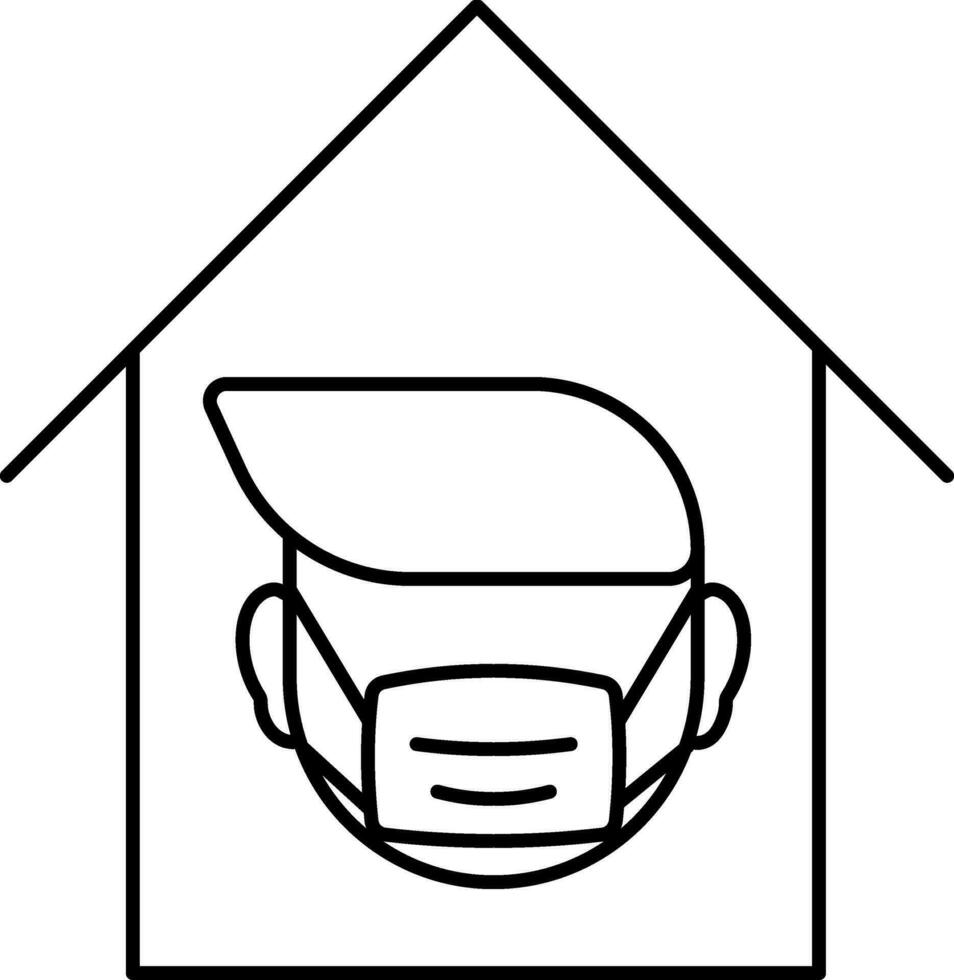 Illustration Of Man Wear Mask At Home Icon In Stroke Style. vector