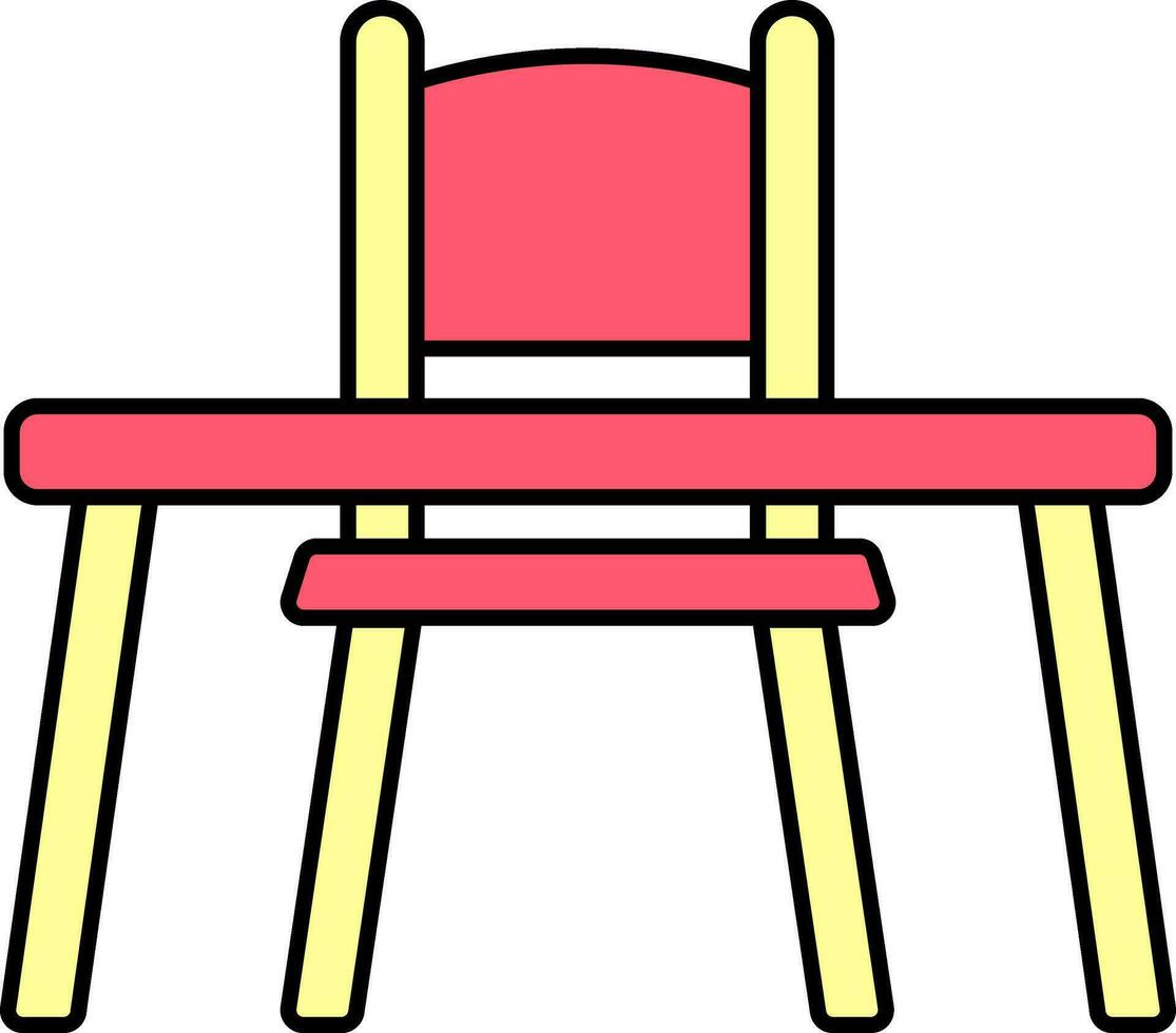 Table With Chair Icon In Red And Yellow Color. vector