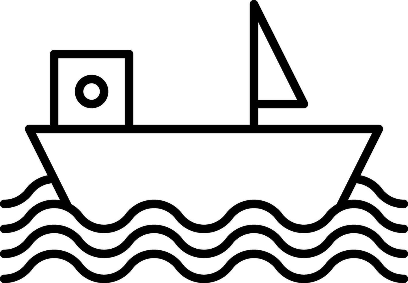 Flag Ship On Water Line art Icon. vector