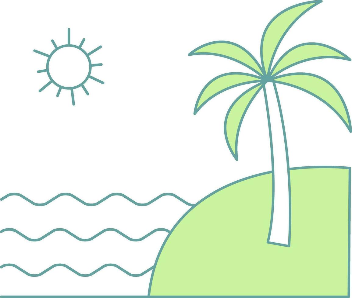 Beach Scenery Icon In Green And White Color. vector