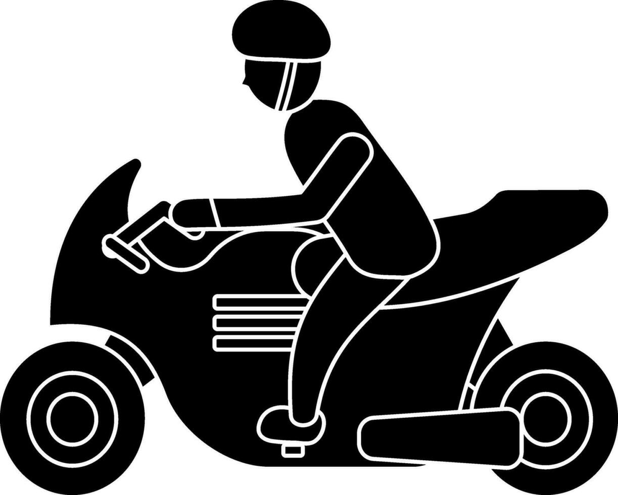 hombre montando motocicleta icono en negro y blanco color. vector