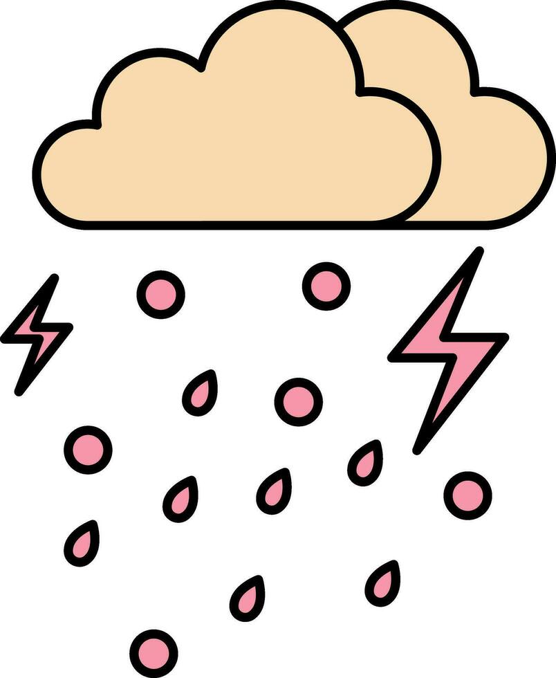 Thunderstorms Rainy Cloud Icon In Peach Yellow And Pink Color. vector