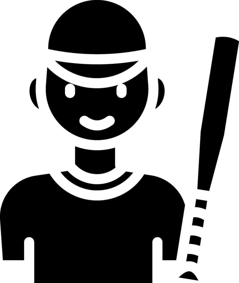 Illustration Of Boy Holding Bat Icon In Black And White Color. vector