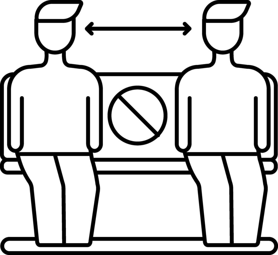 People Keep Distance At Public Chair Icon In Black Line Art. vector