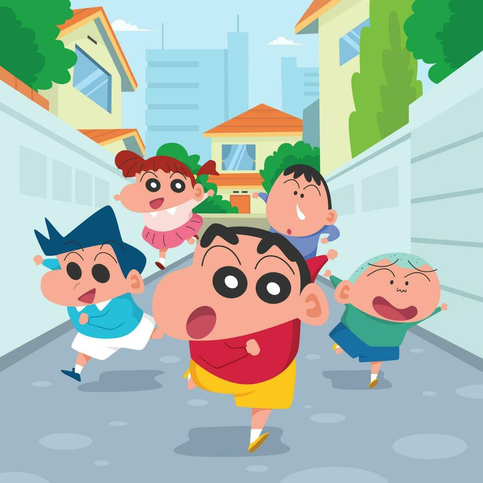 Happy Boy Playing Around with Friends on The Street vector