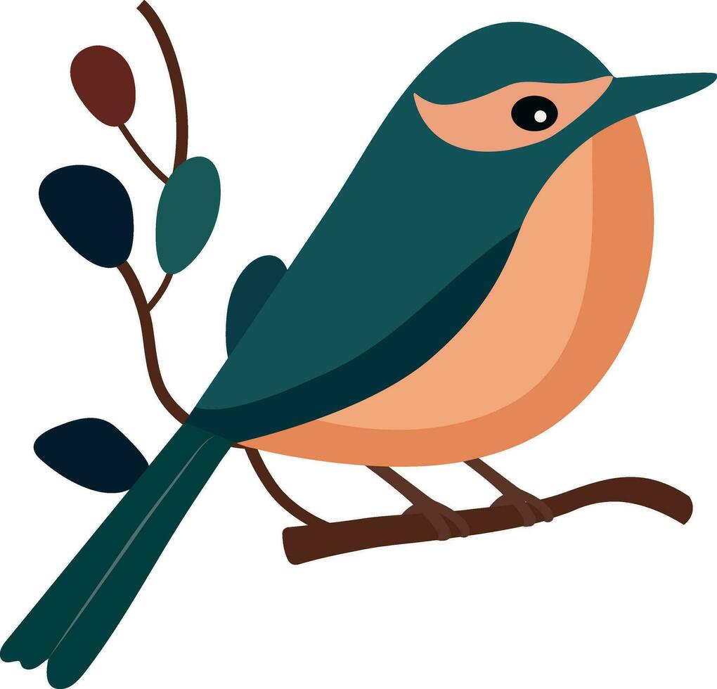 plano estilo colibri pájaro sentado en floral rama icono. vector