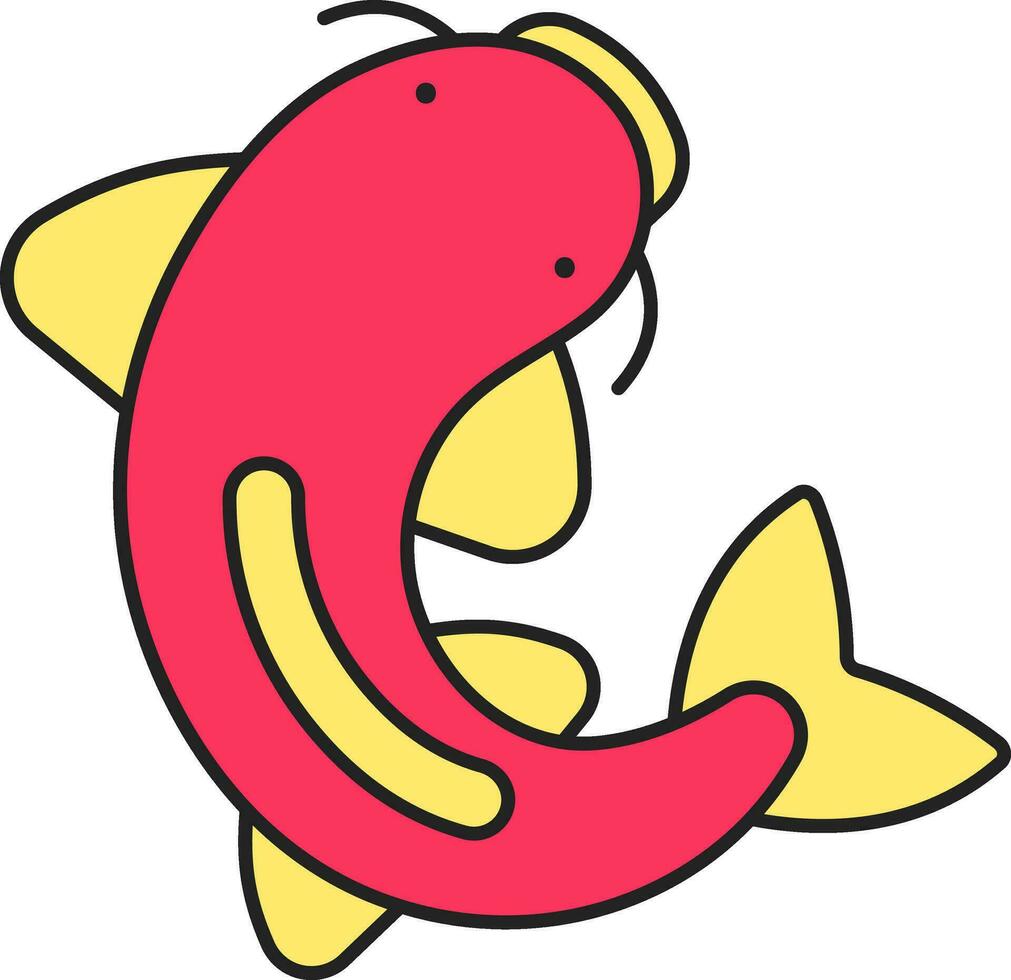 Nishikigoi Fish Character Icon In Yellow And Pink Color. vector