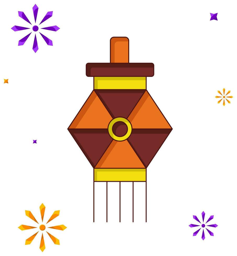 Sticker Style Kandil Lantern Hangover Firework Star Over Background. vector