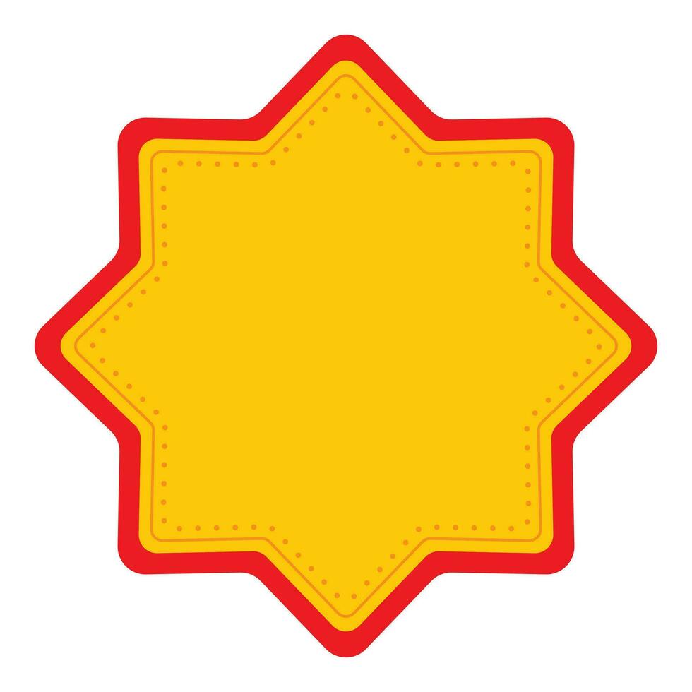 Blank Star Label Or Frame Element In Chrome Yellow And Red Color. vector