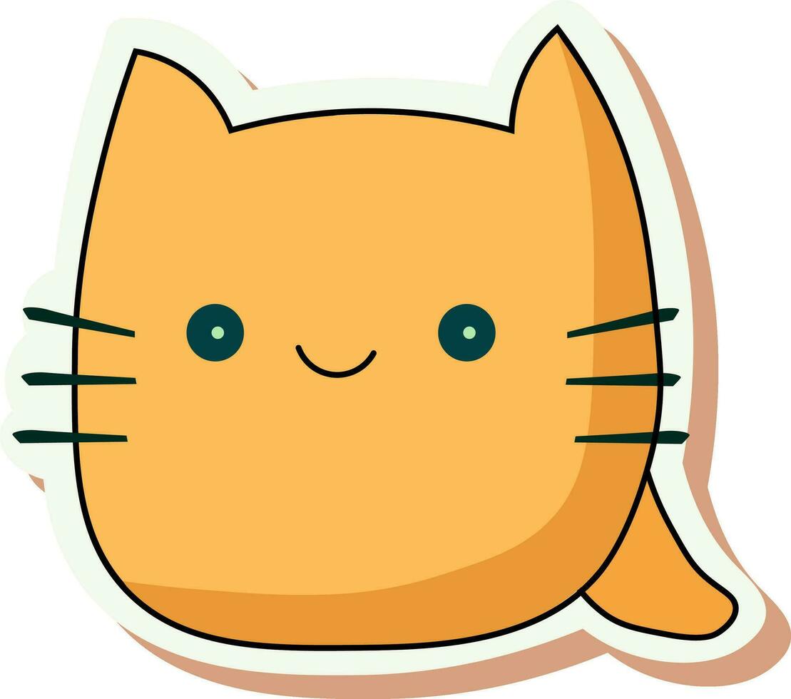 Sticker Or Label Mascot Cat Face In Yellow Color. vector