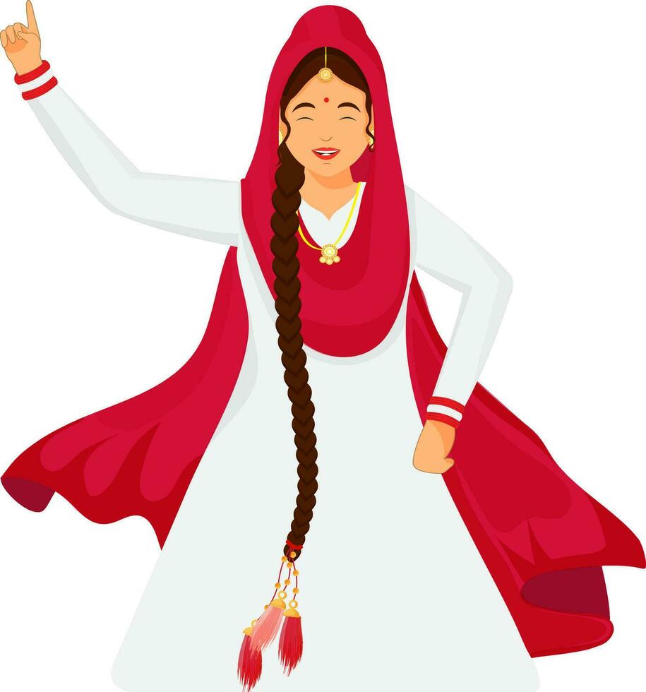 Beautiful Bhangra Dancing Punjabi Girl Over White Background. vector