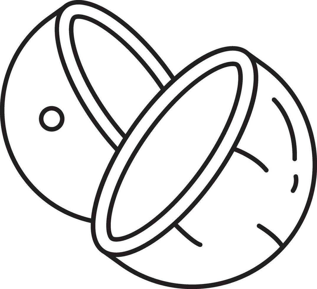 Coconut With Half Piece Black Thin Line Art Icon. vector