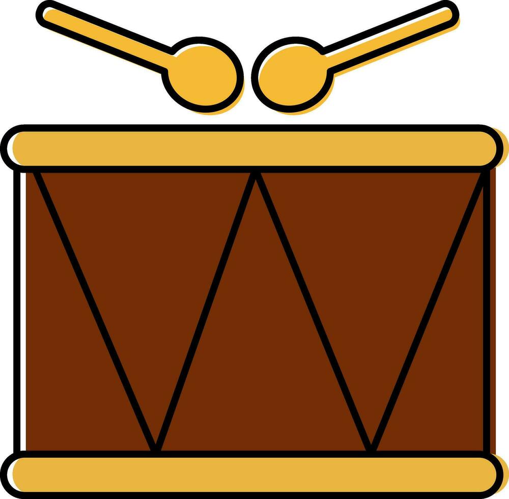 marrón y amarillo trampa tambor con palos icono en plano estilo. vector