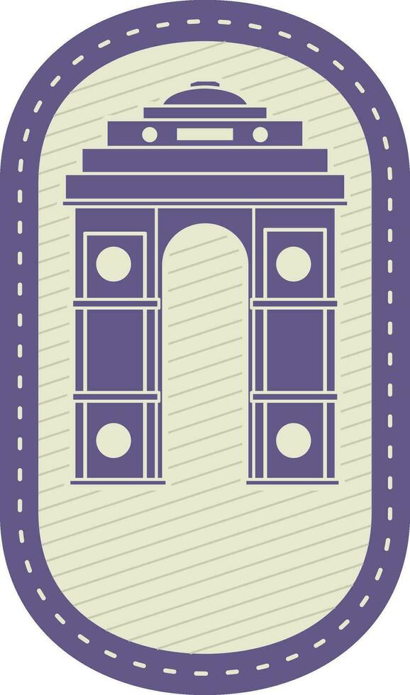 Flat Style India Gate On Oval Background In Violet And Beige Color. vector
