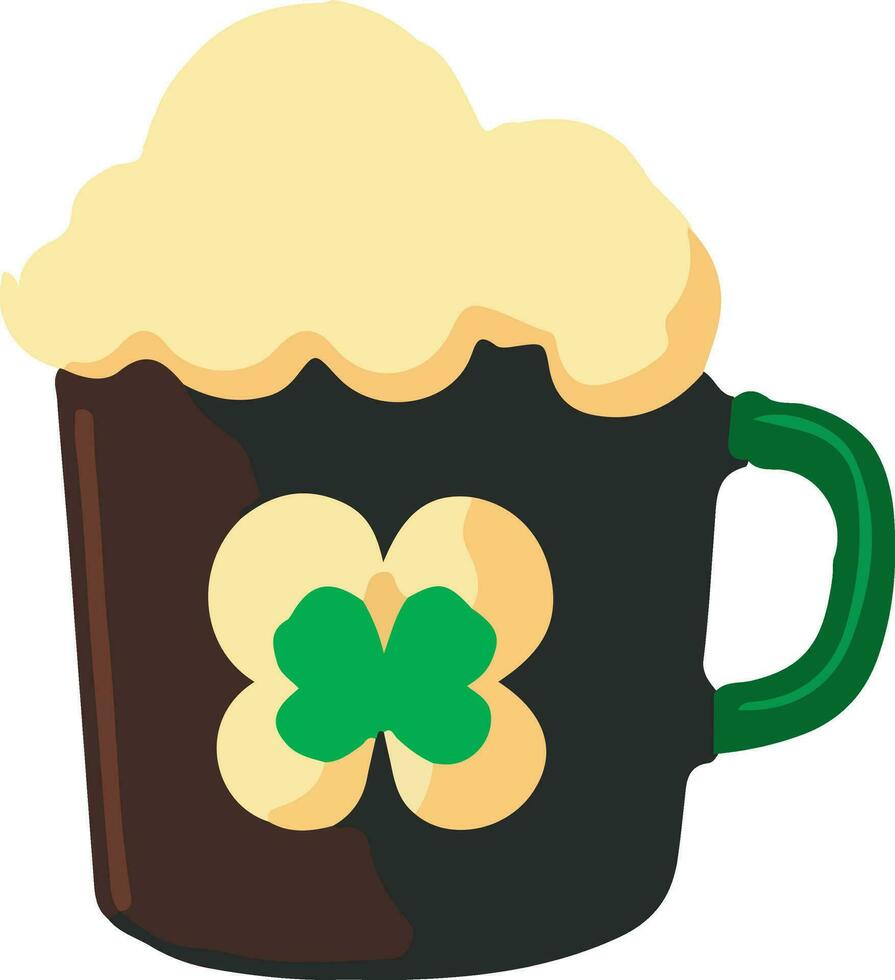 Beer Mug With Clover Leaf Icon In Flat Style. vector