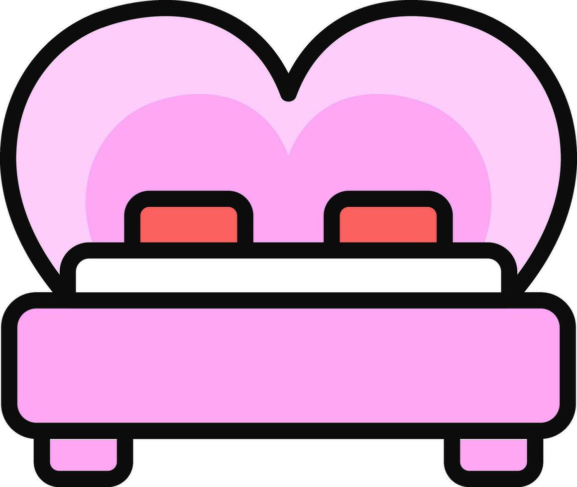 rosado corazón forma cama icono en plano estilo. vector