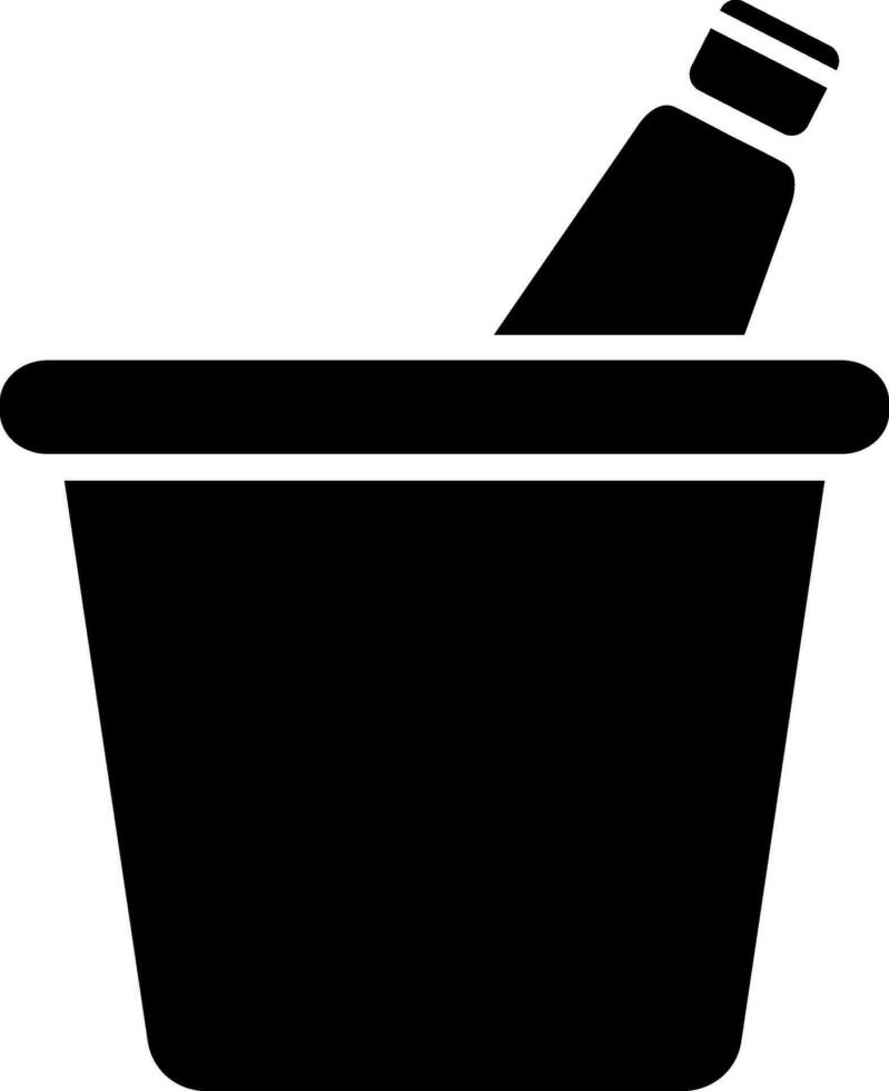 Drink bottle in ice bucket glyph icon. vector