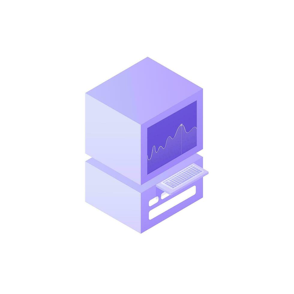 Isometric illustration of data analysis machine. vector