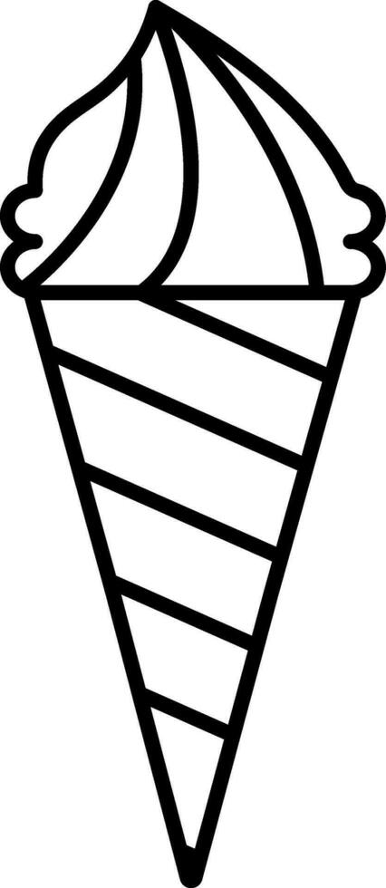 Black Line Art Illustration of Ice Cream Cone Icon. vector