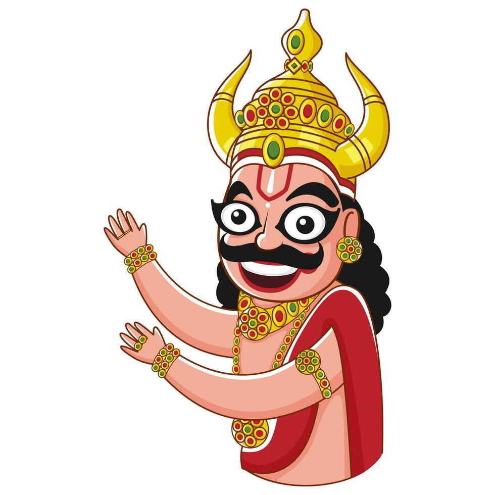Cheerful Little King Ravana Cartoon Character on White Background. vector