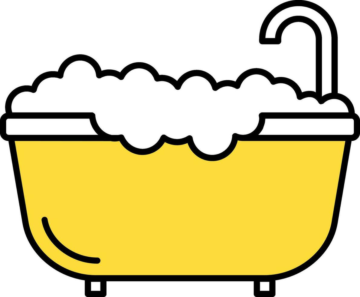 plano estilo bañera icono en blanco y amarillo color. vector
