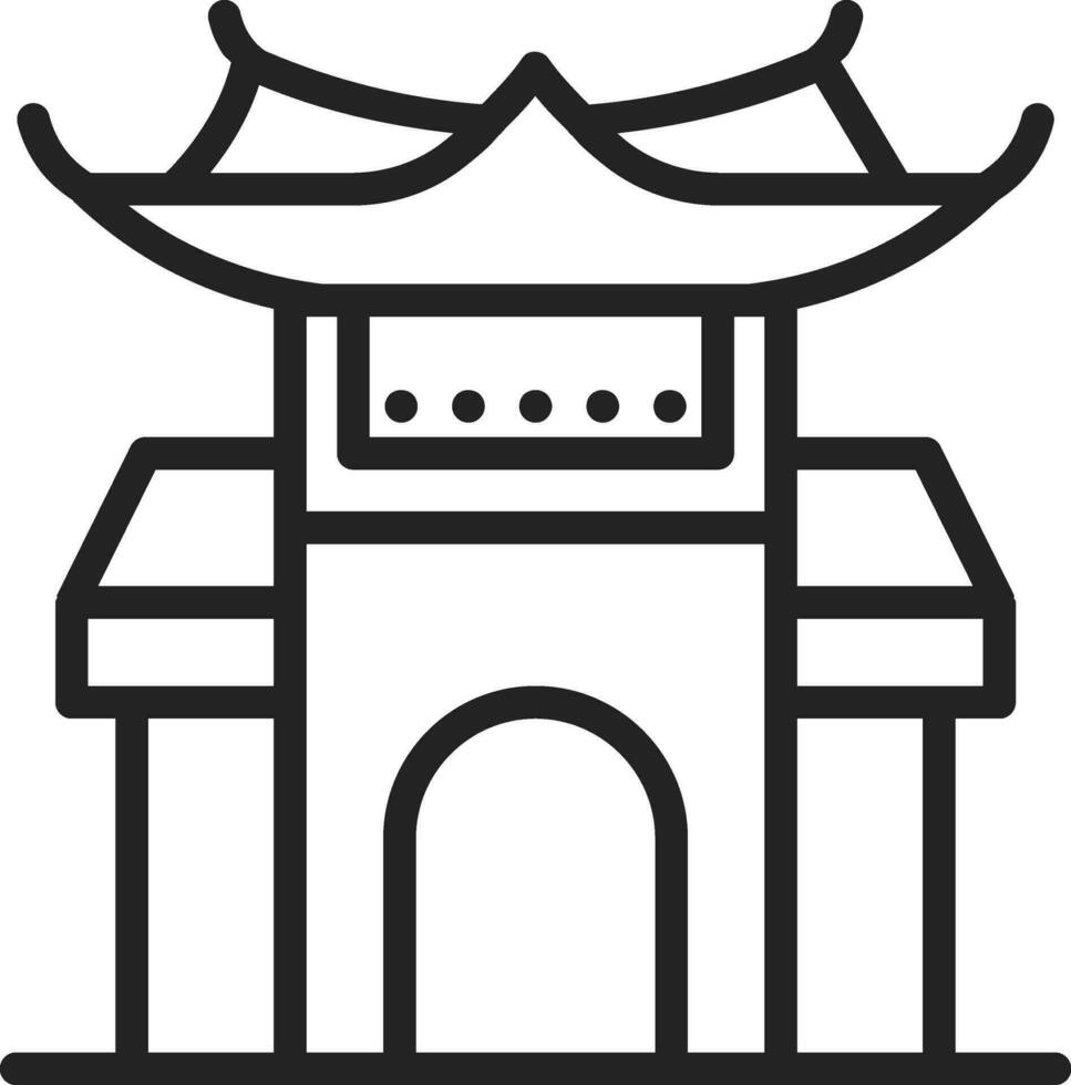 Flat Style Chinese Temple Icon in line Art. vector