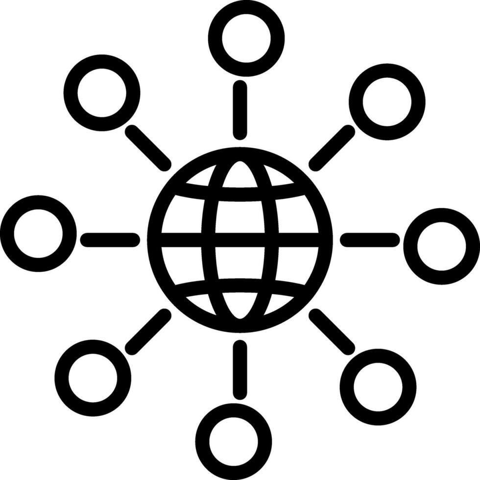 Global Networking Icon in Black Thin Line Art. vector