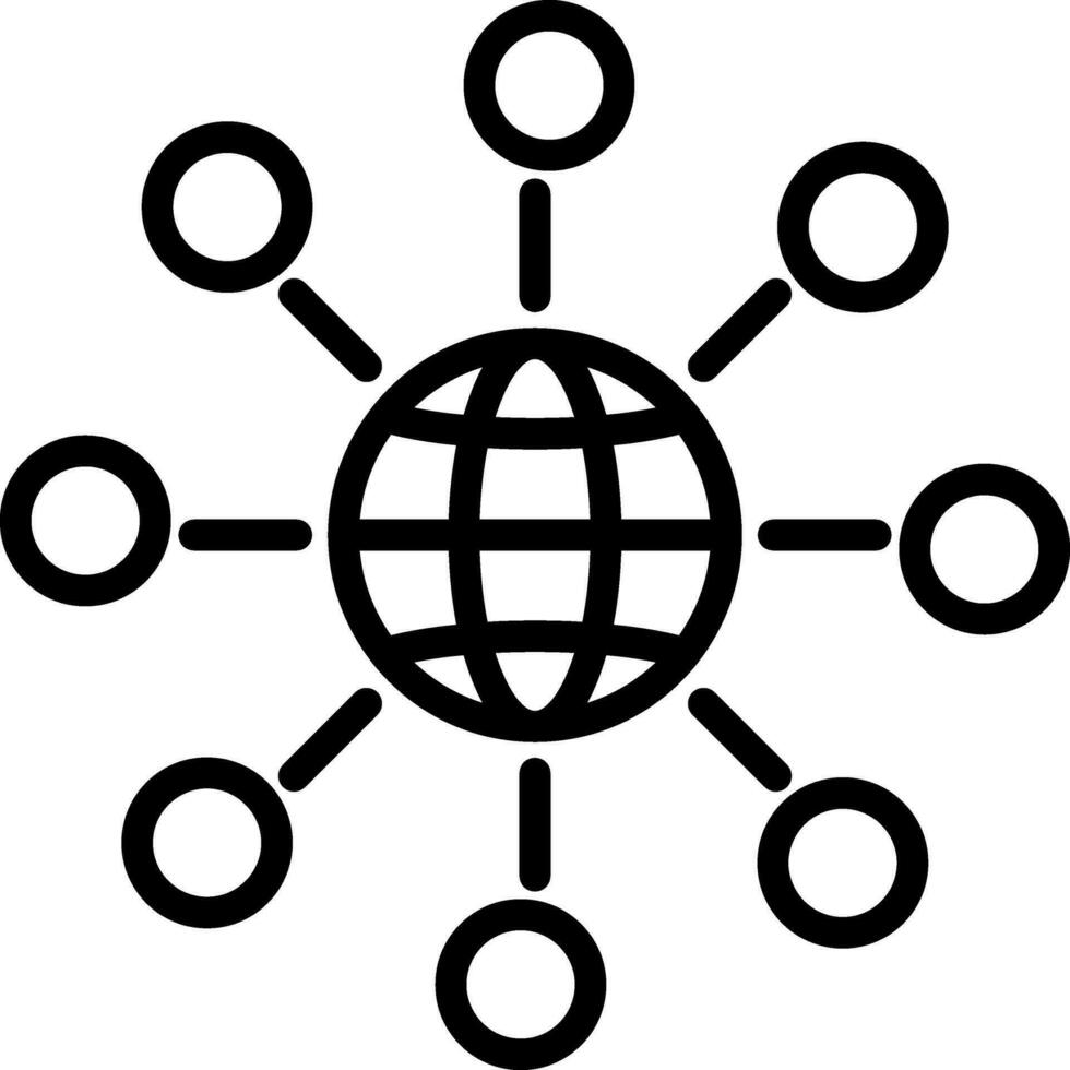 Global Networking Icon in Black Thin Line Art. vector