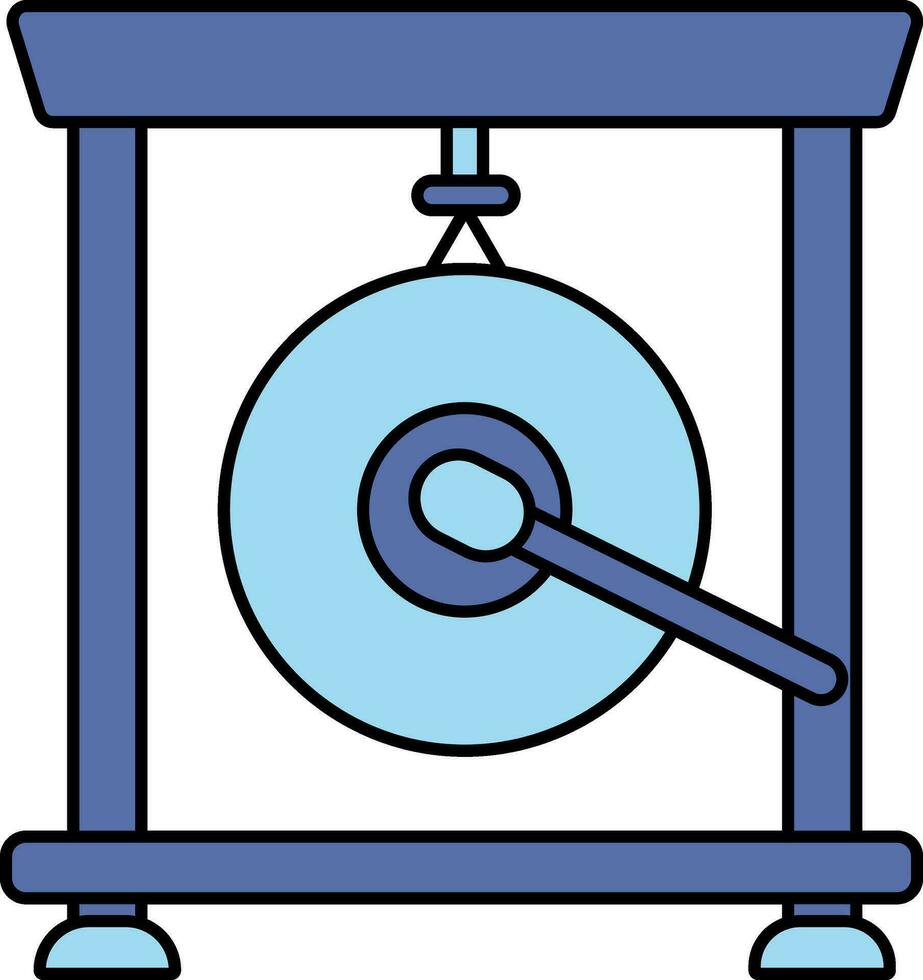 Vector Illustration Of Gong Instrument In Blue Color.