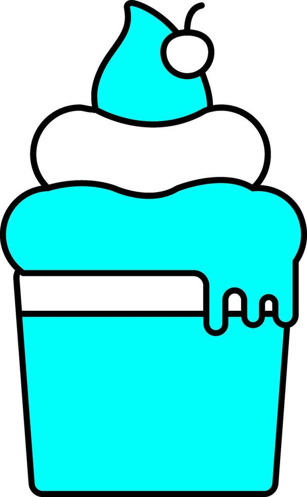 Ice Cream Cup Icon In Cyan And Color. vector