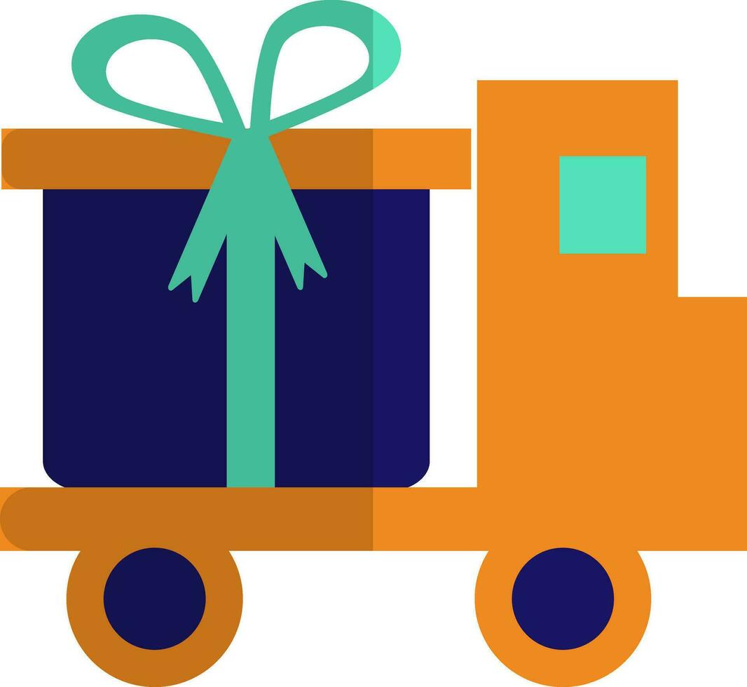 Gift box decorated bow ribbon on truck. vector