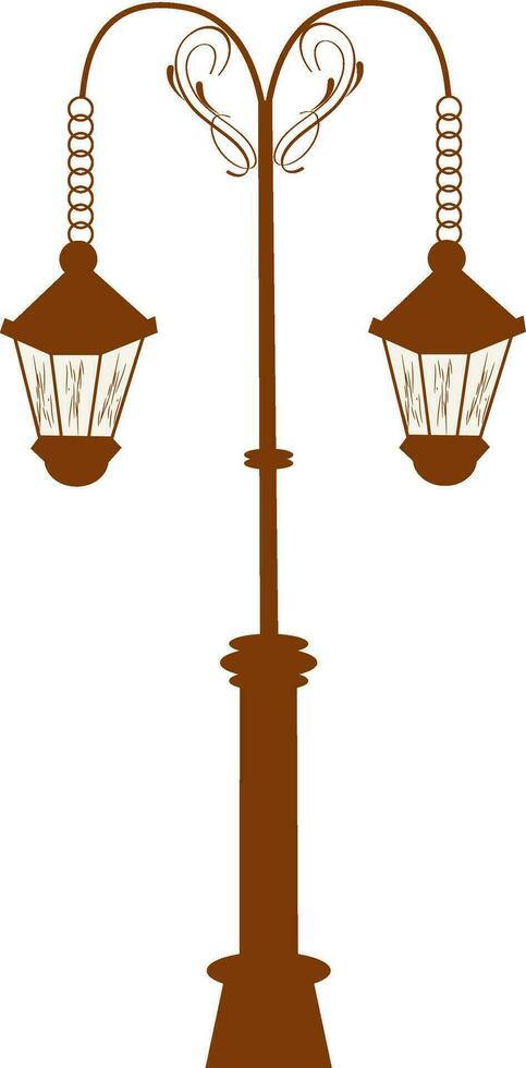 Wrought iron signage with lamp illustration in brown color. vector
