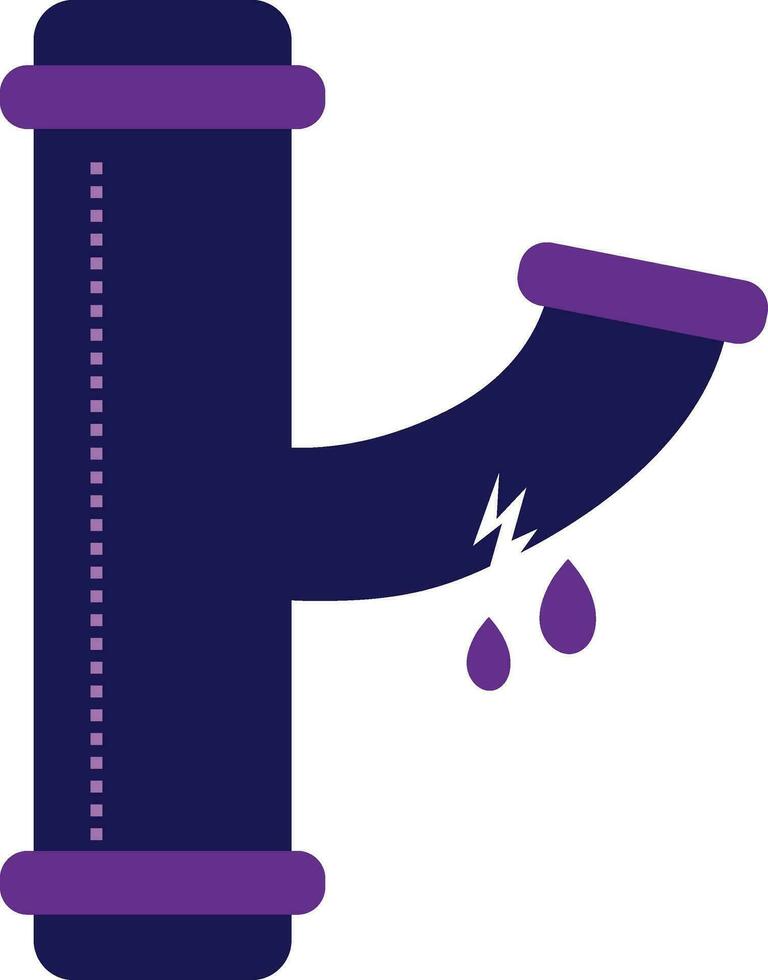 Leakage water pipe line in purple color. vector