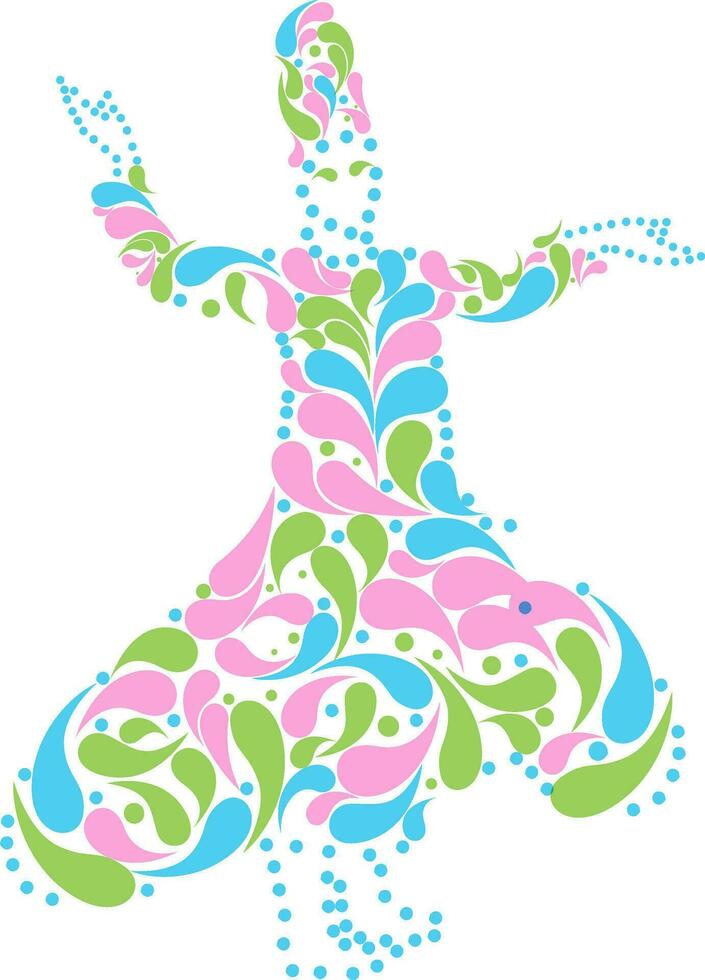 Sufi whirling dervish dancer made with floral design pattern. vector