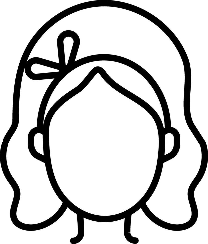 dibujos animados niña cara vestir venda icono en negro línea Arte. vector