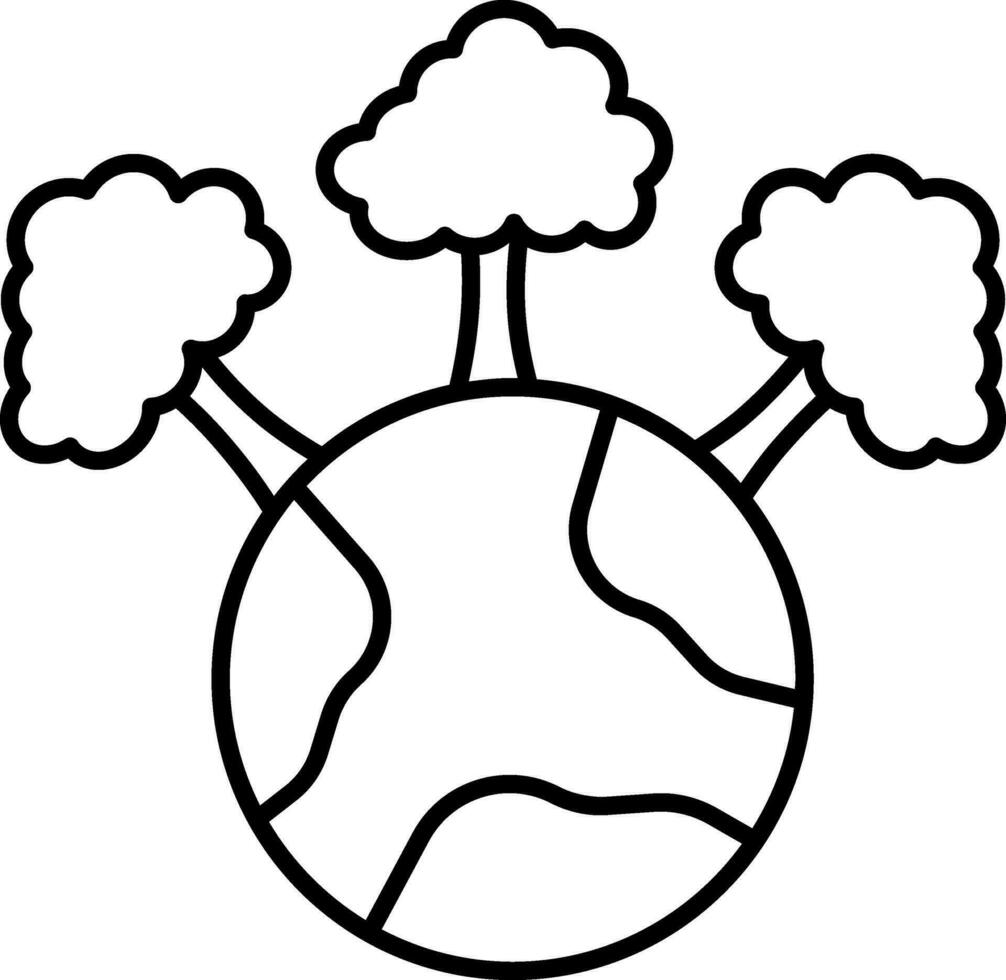 Earth With Tree Icon In Flat Style. vector