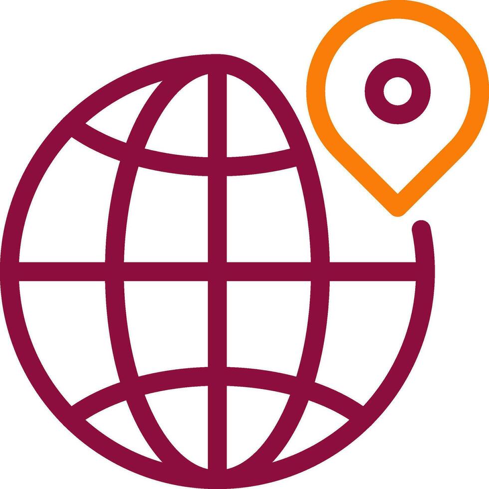 Global Location icon in maroon and orange line art. vector