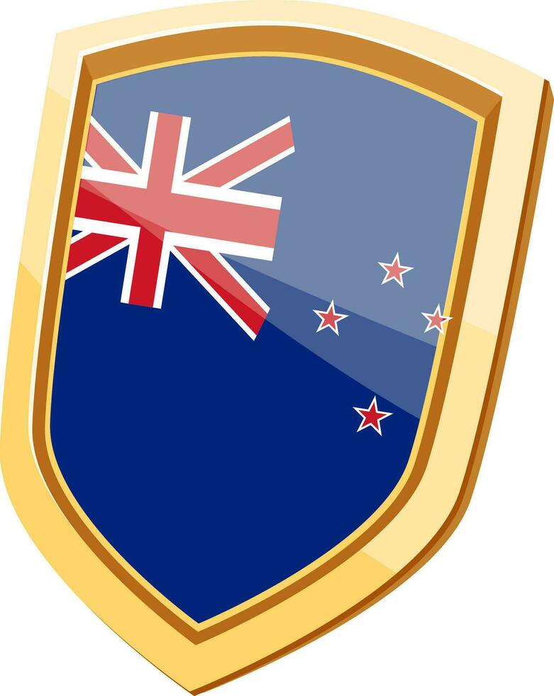 Golden shield with Flag of New Zealand. vector