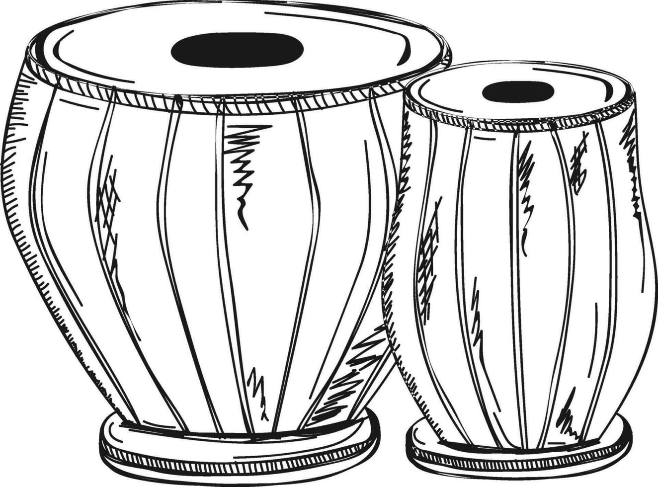 Black and white illustration of tabla instrument. vector