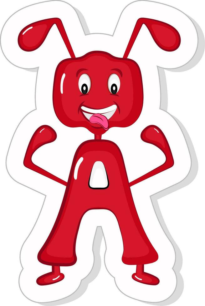 Red A Alphabet Animal Cartoon Ant Icon In Sticker Style. vector