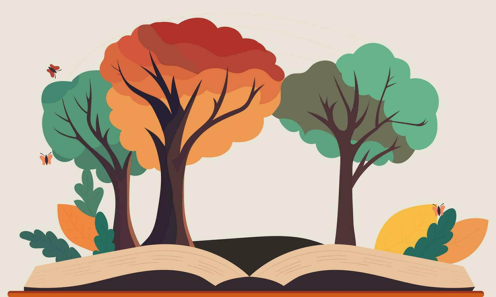 Vector Illustration of Open Book And Nature Background.