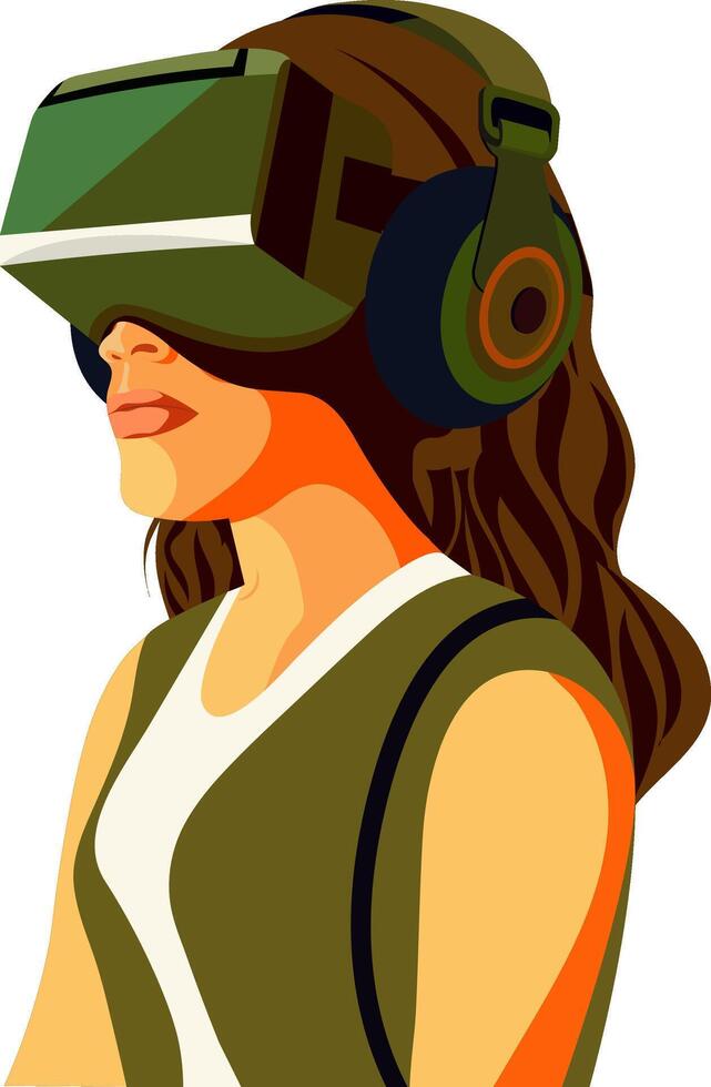Adorable Young Girl Character Wearing VR Headset. Illustration. vector